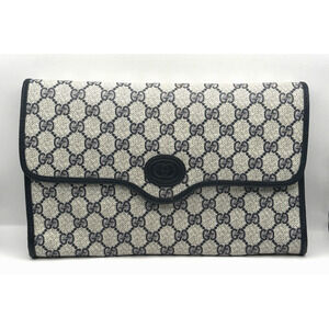 Vintage Gucci GG Supreme Monogram Navy Blue Canvas Crossbody Clutch Italy